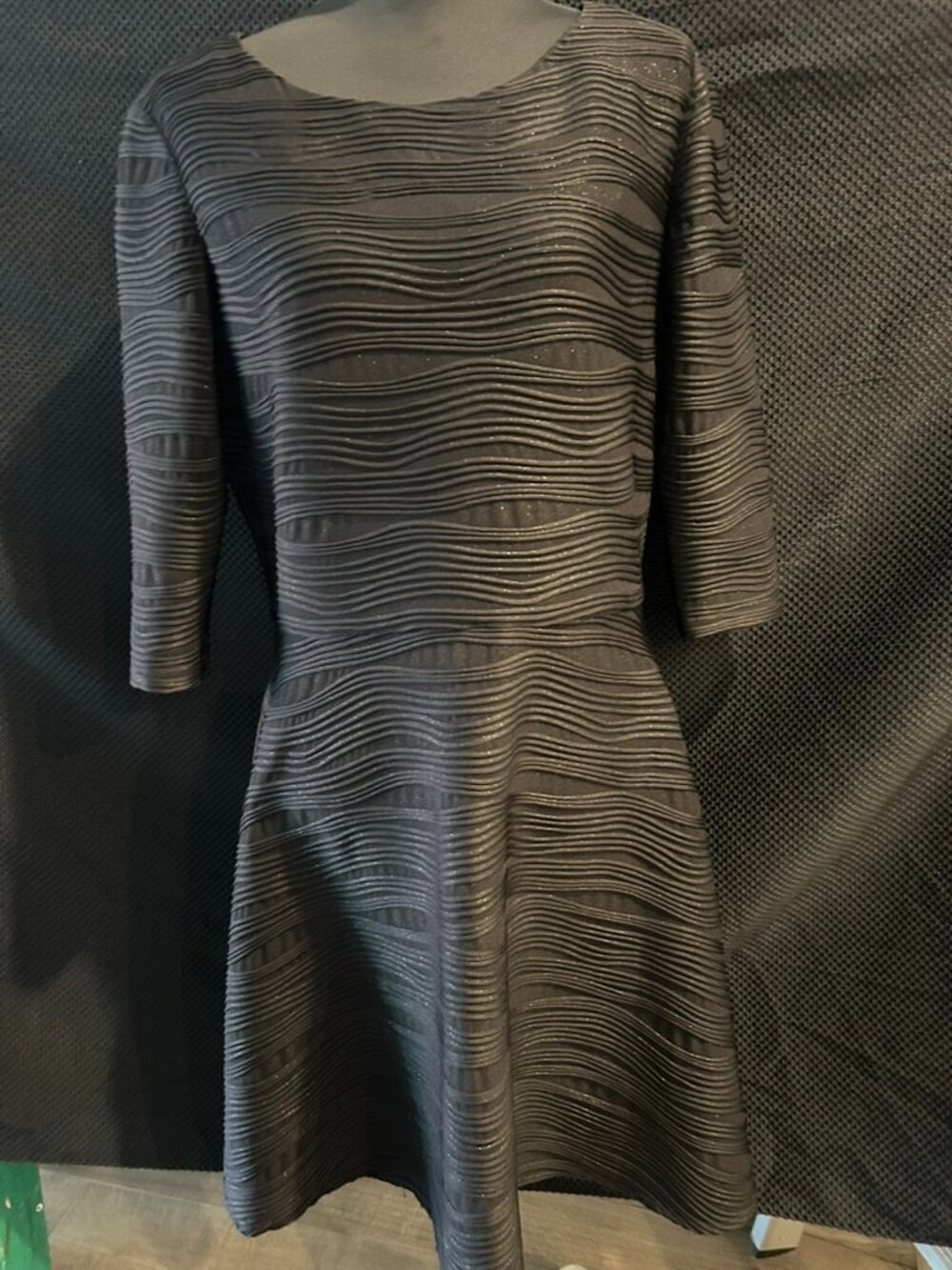 Donna Morgan Black Textured Ribbed Metallic Flare Dress - Women's Size 14